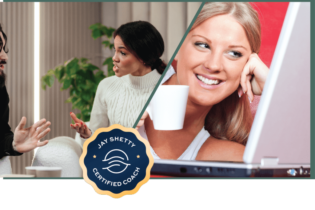 People having a coaching conversation and working online, representing guidance, support, and professional growth.