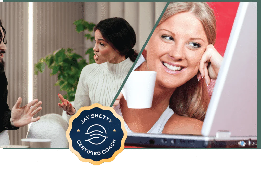 People having a coaching conversation and working online, representing guidance, support, and professional growth.